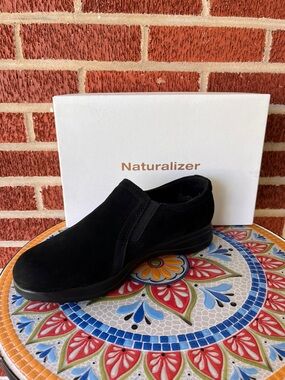Naturalizer Zip Womens 10 Black Suede Leather Zipper Comfort Loafers Shoes